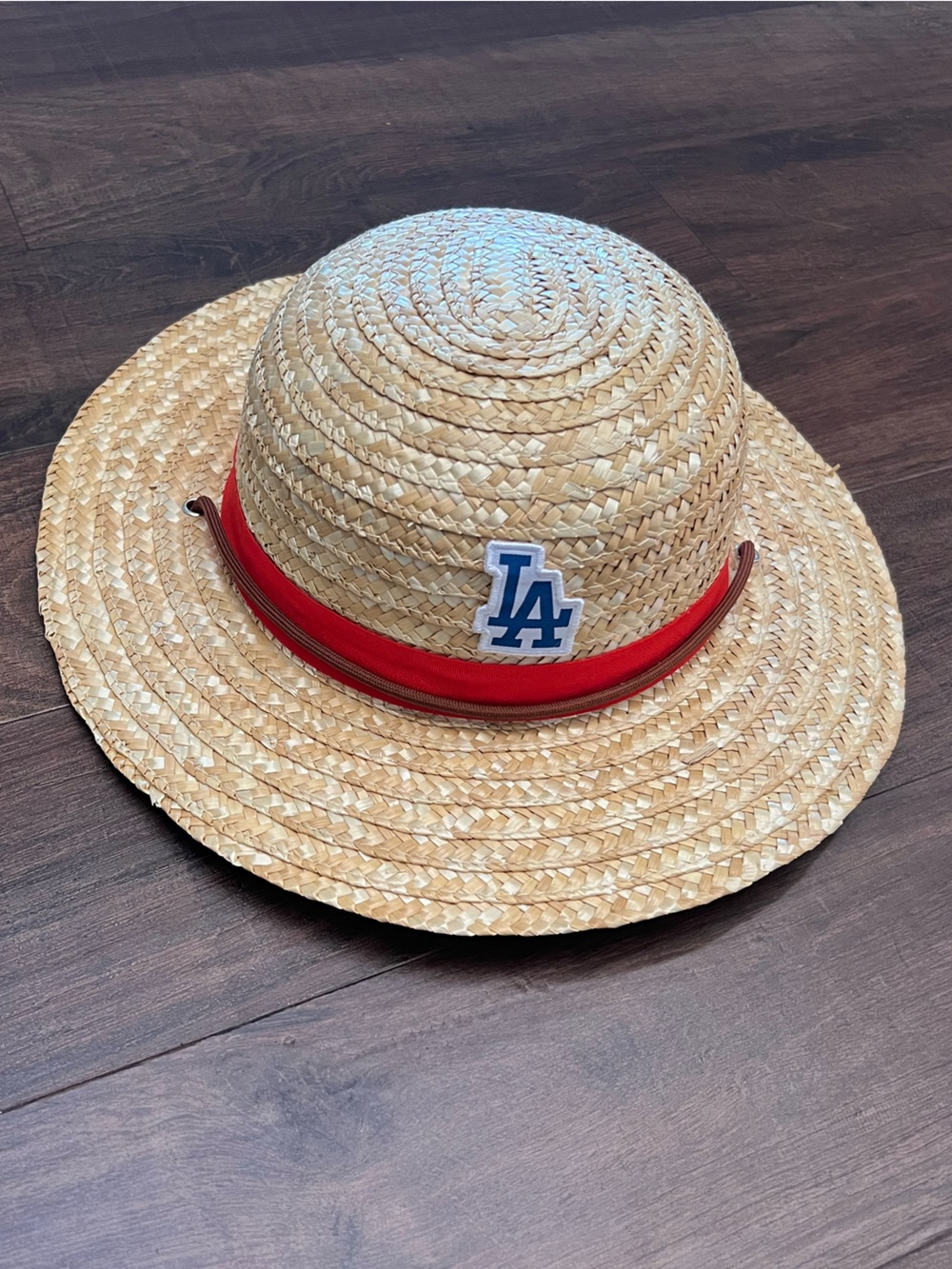 LA Dodgers Onepiece Straw Sun Hat with Red Band and Blue LA Patch